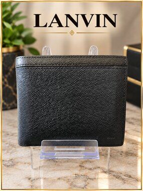 LANVIN Black Textured Leather Men’s Bifold Wallet Designer Luxury